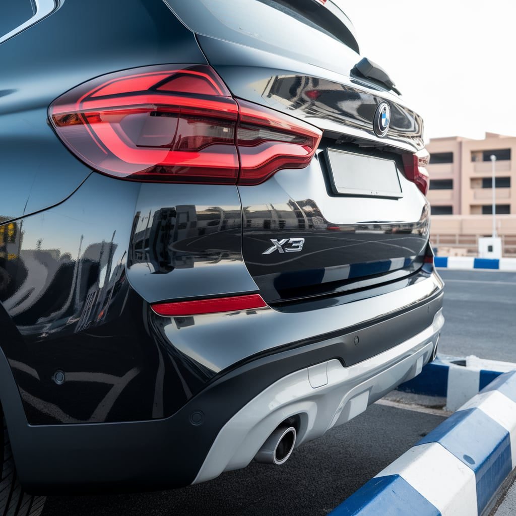 BMW X3 rear bodywork showing paint reflections and panel joins