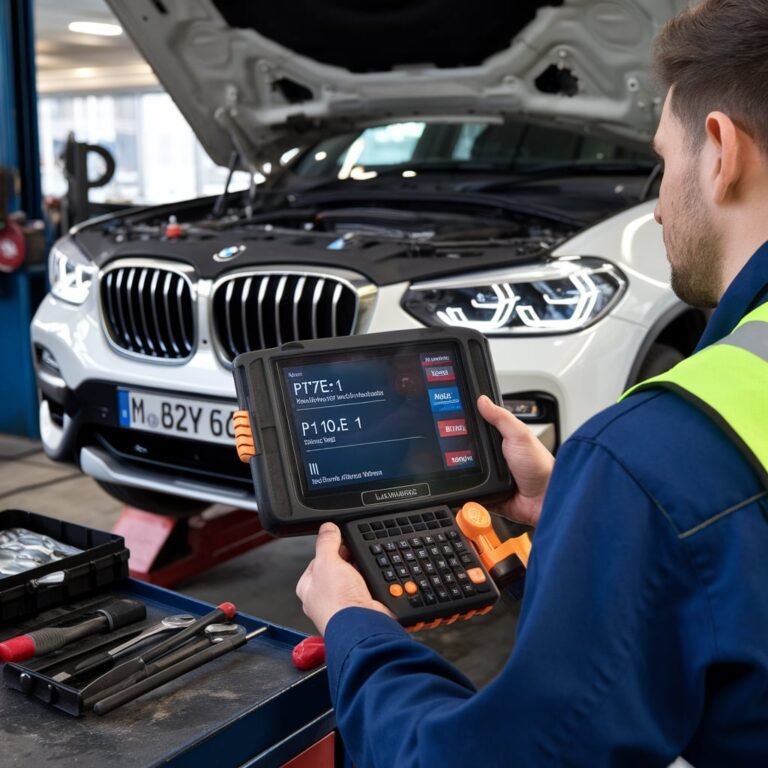 Technician checking a BMW engine bay