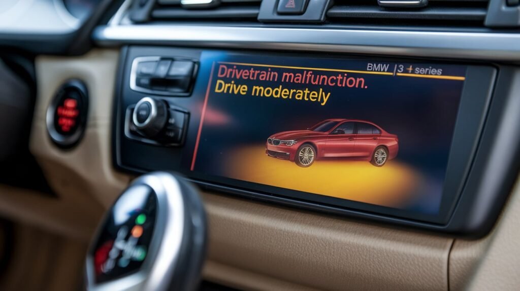 BMW display showing a drivetrain malfunction warning