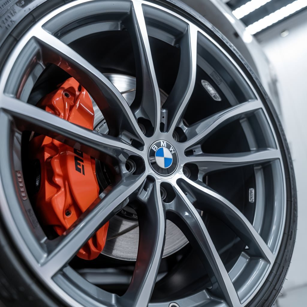 BMW wheel with bright spoke faces and dark recessed areas