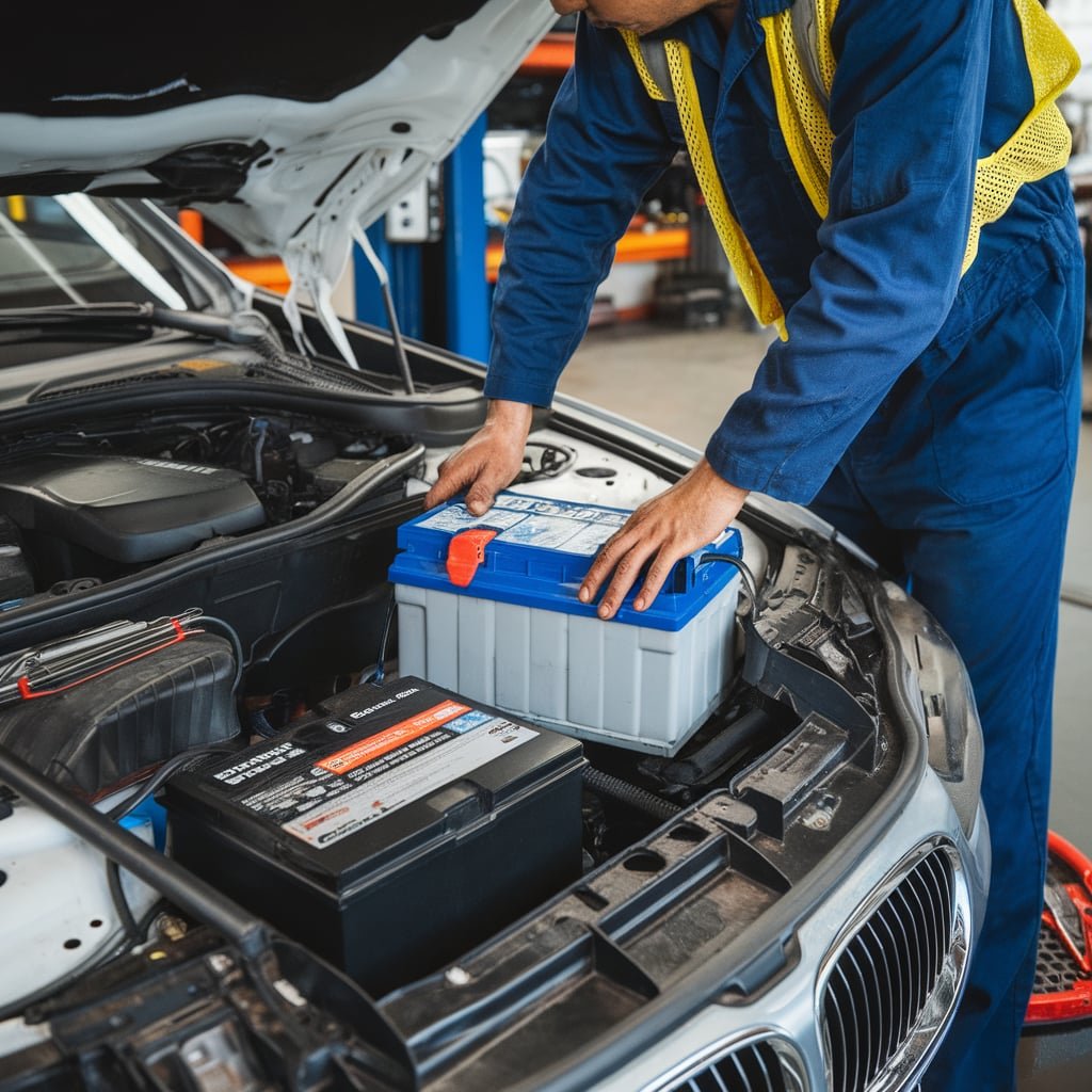 BMW 535i battery tray and hold-down bolts
