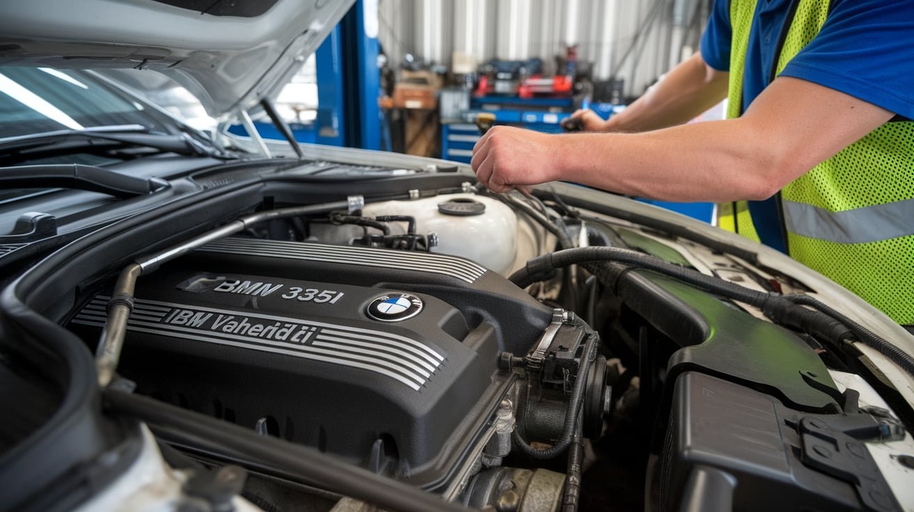 BMW 335i oil pan and gasket inspection during repair