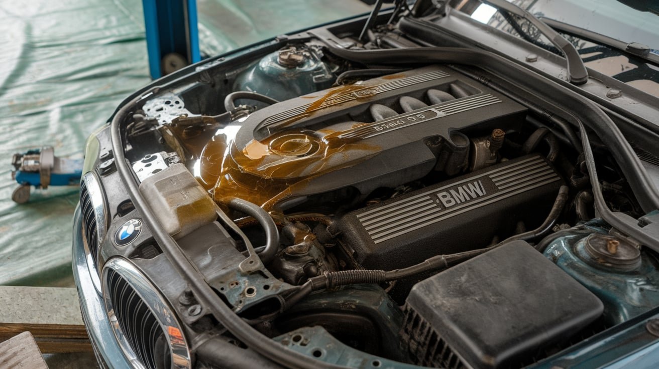 BMW engine bay with the hood open