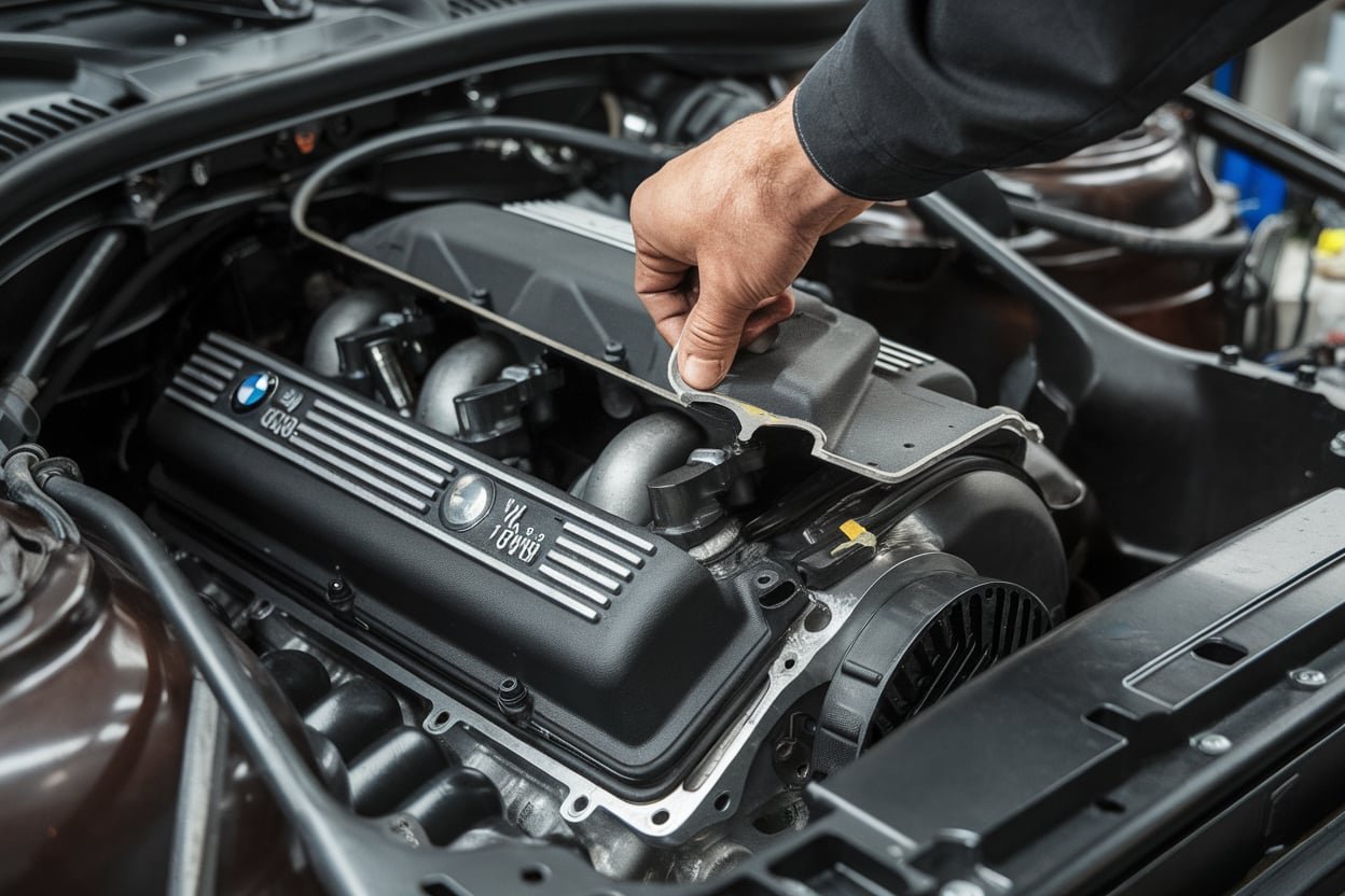 New valve cover gasket aligned on BMW 320i