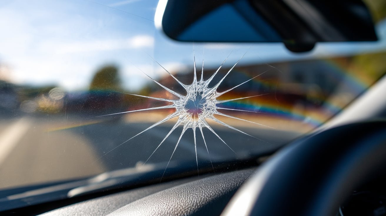 Star-shaped impact damage in a windshield
