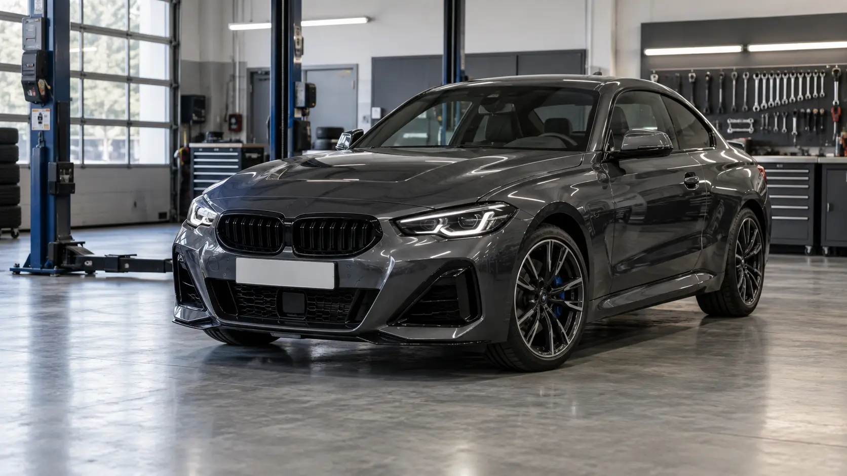 BMW 2 Series coupe in an independent workshop in Dubai