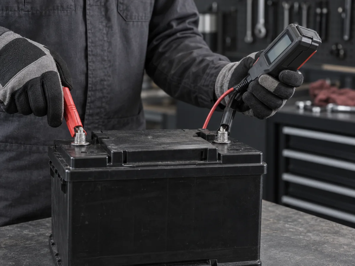 Battery test equipment connected to a vehicle battery