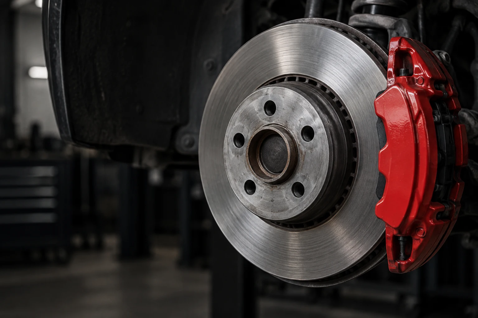 Illustration of a brake disc and red caliper