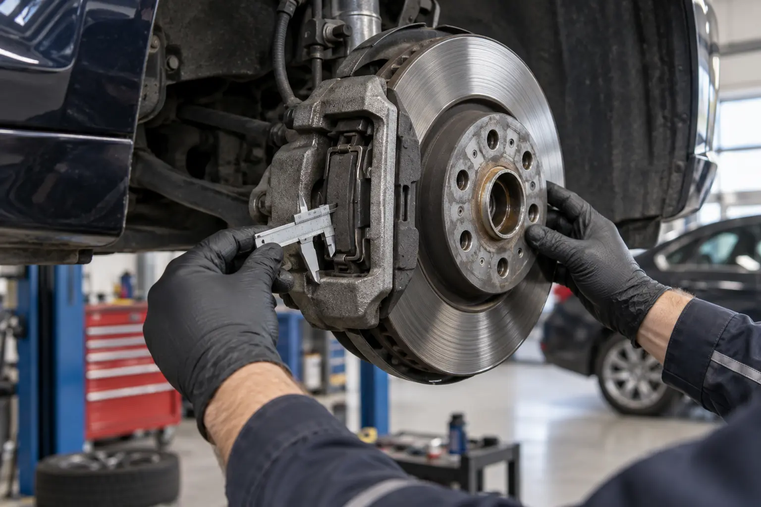 BMW brake pad and disc thickness inspection