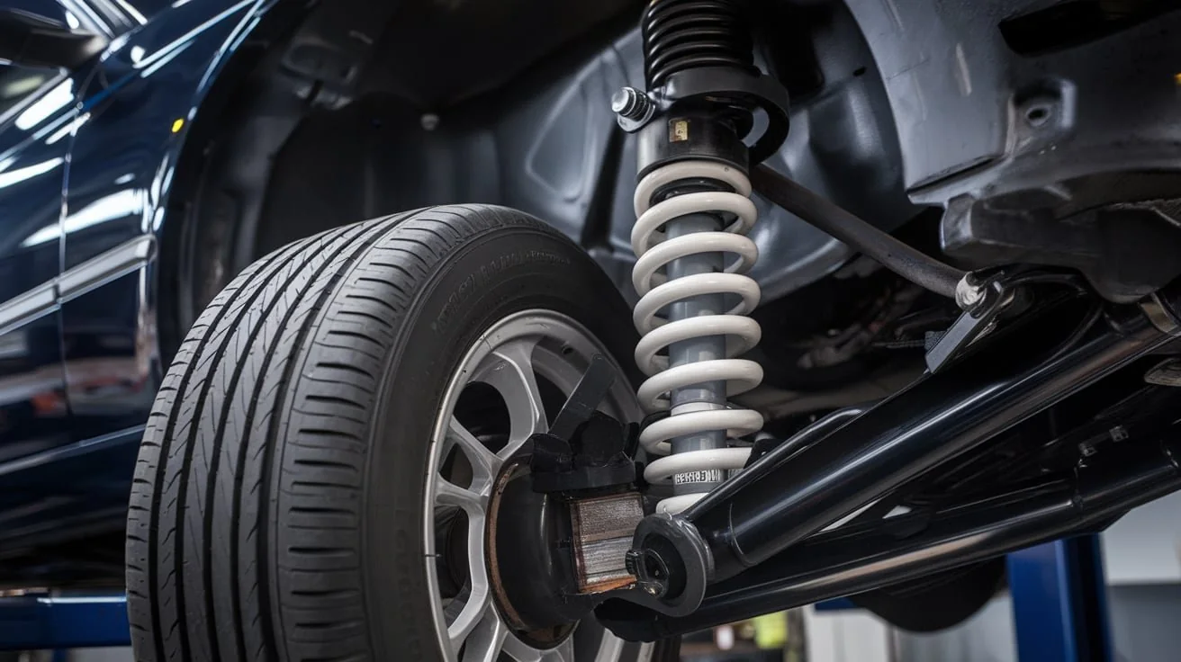 Illustration of a steel coil spring in a suspension assembly