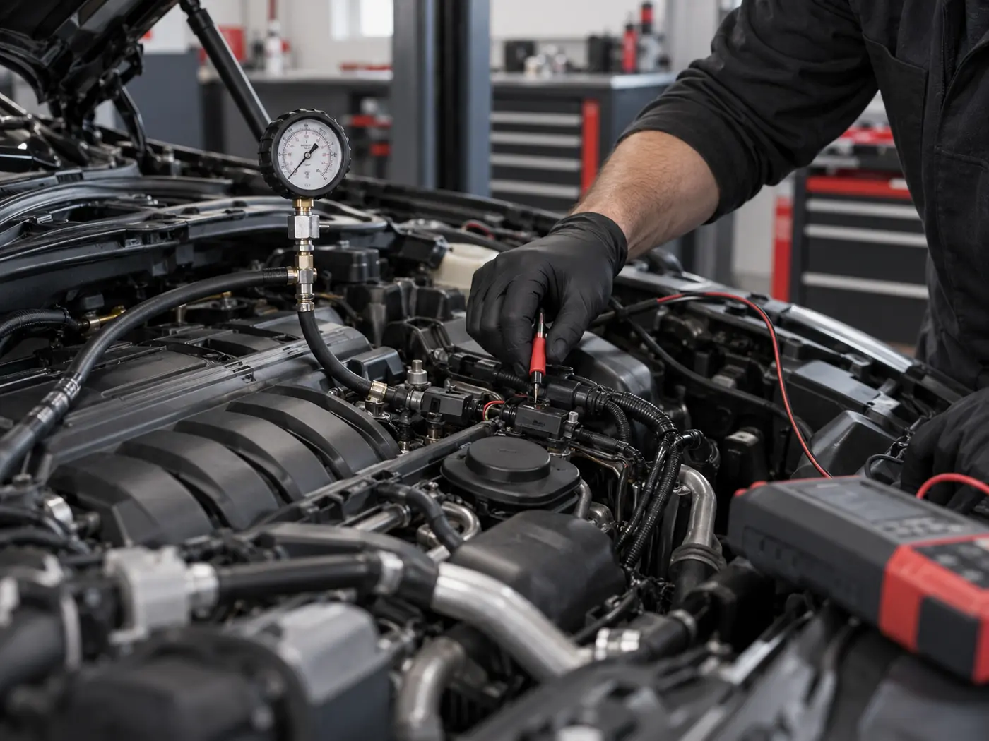 Illustration of fuel-system testing during a crank-no-start assessment