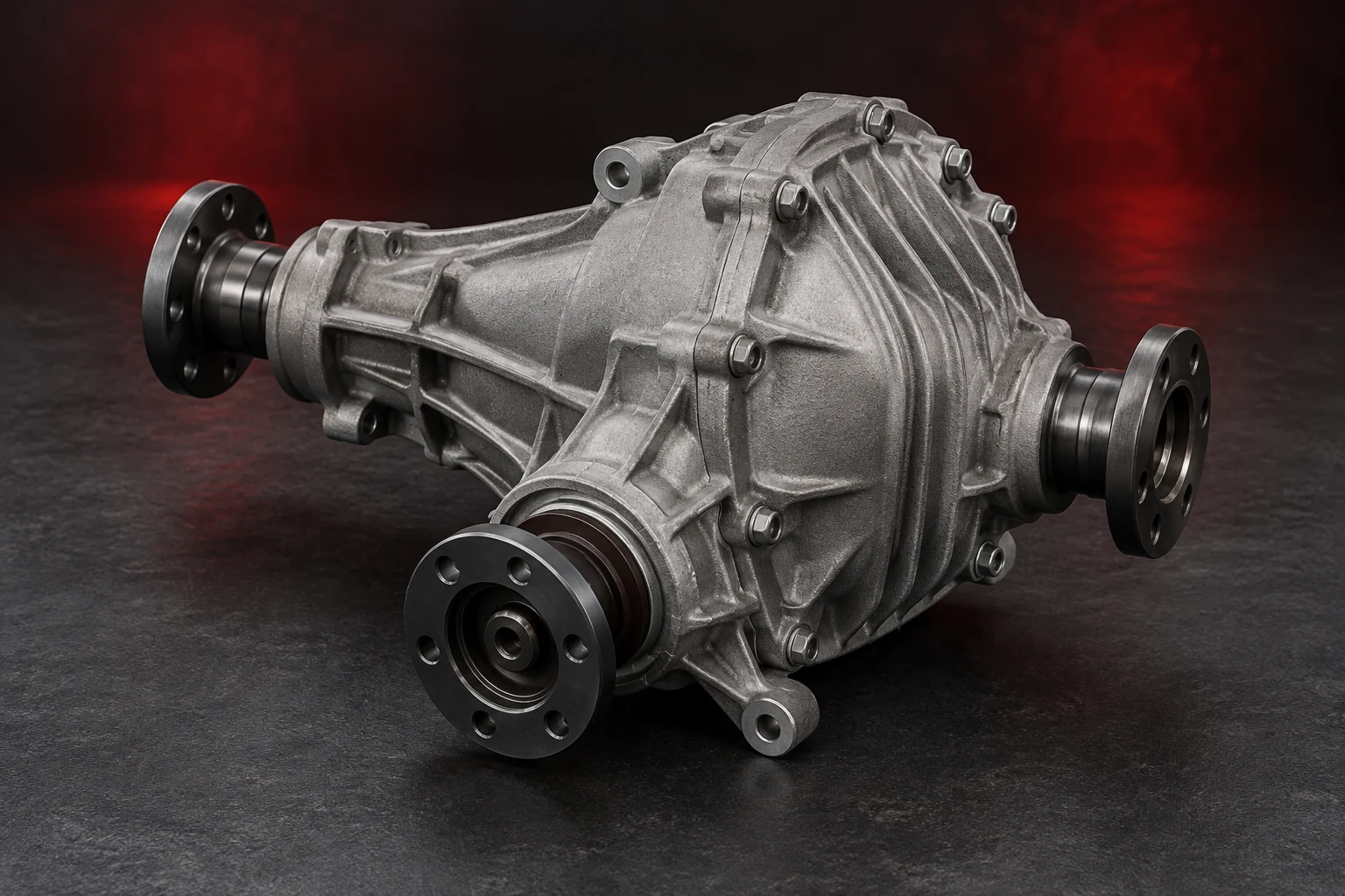 Closed differential housing with input and output flanges