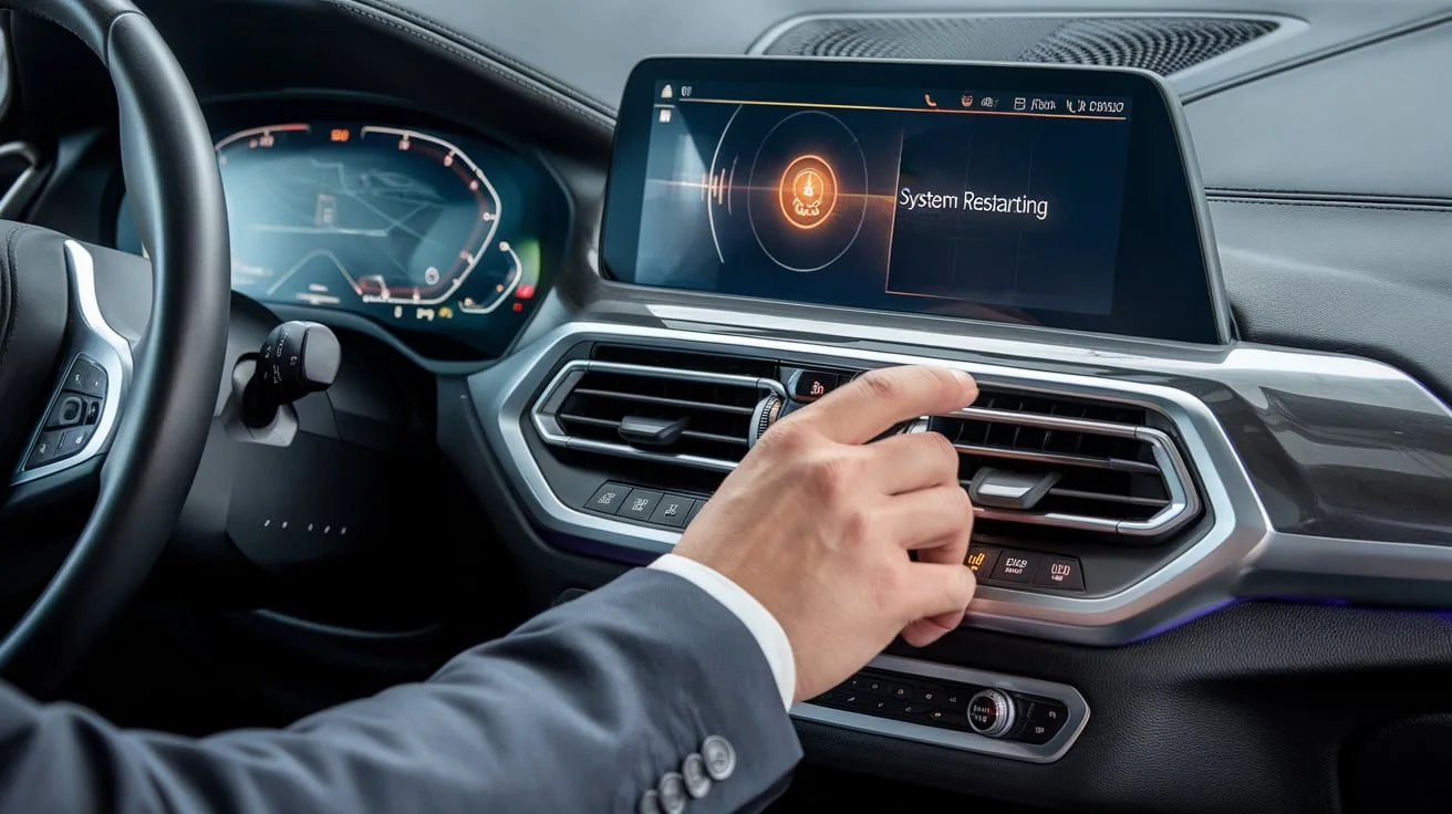 Illustration of a BMW multimedia screen during a restart