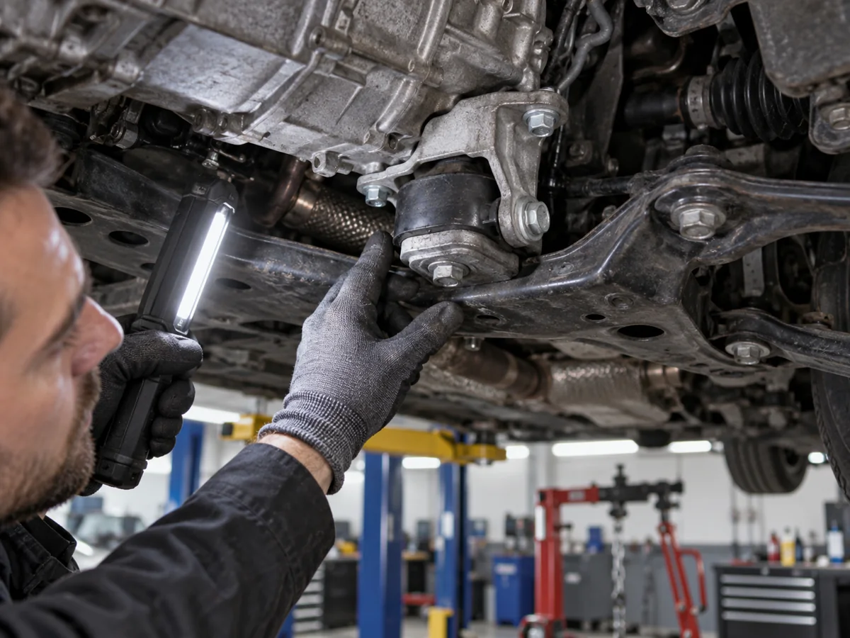 Illustration of a mechanic inspecting an installed engine mount