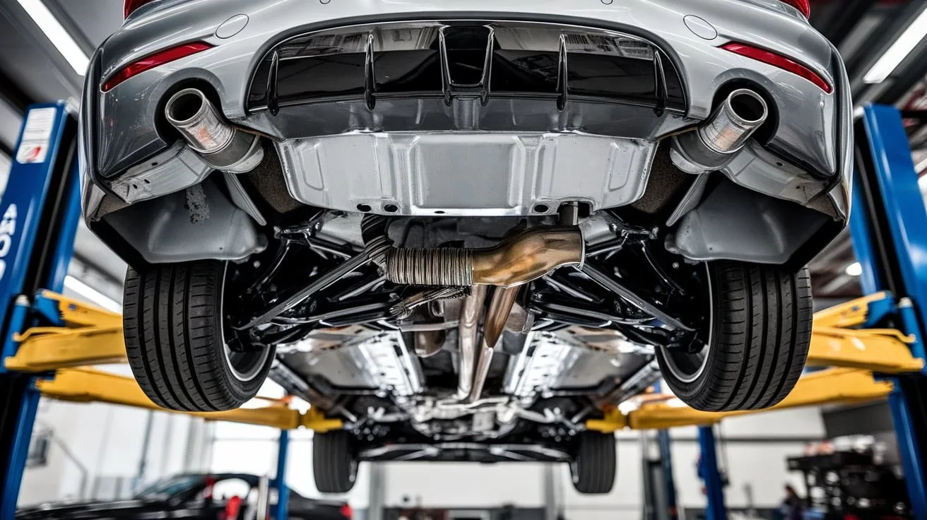 BMW suspension and underbody inspection in a workshop