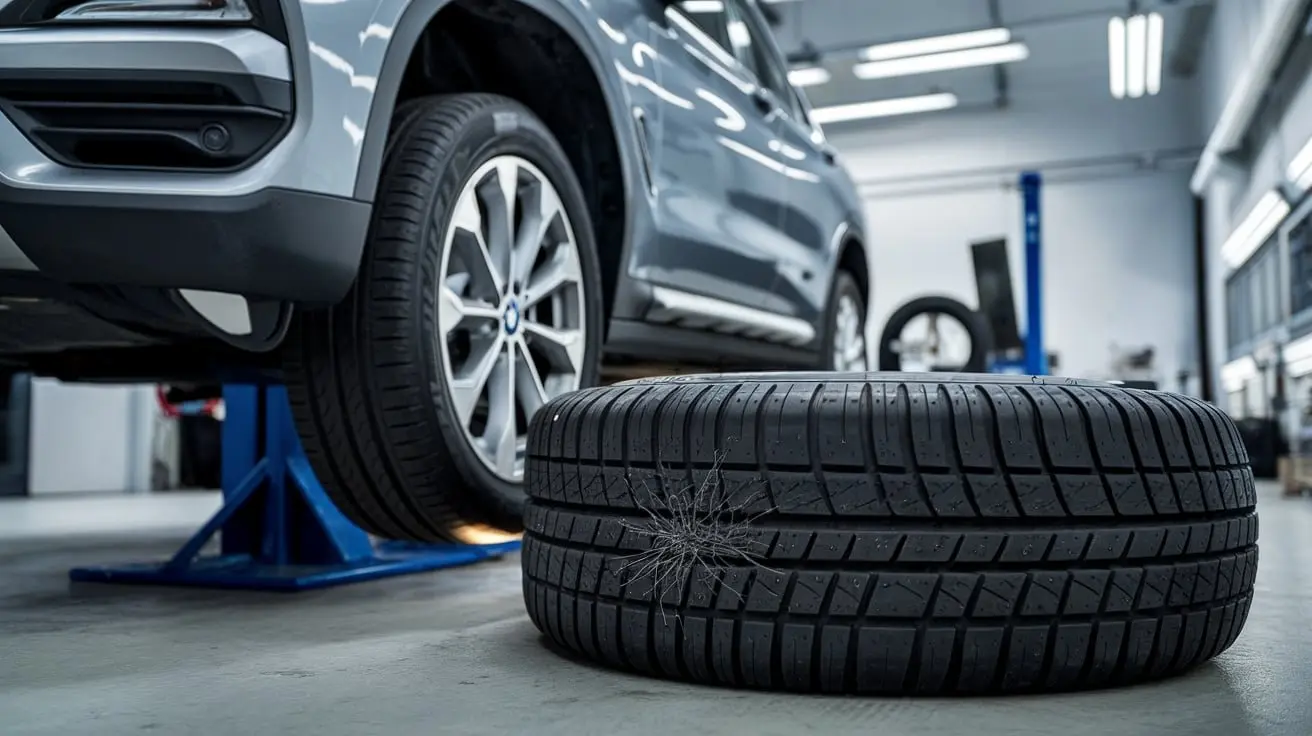 BMW run-flat tire and wheel inspected in a workshop