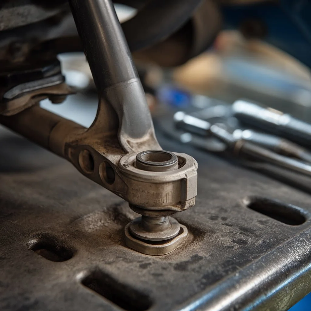 Illustration of a suspension bushing and control arm assembly