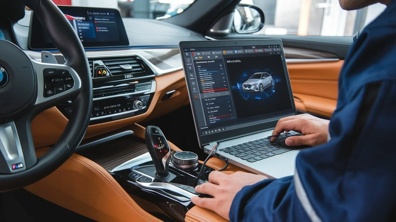 BMW transmission control data being checked during diagnosis