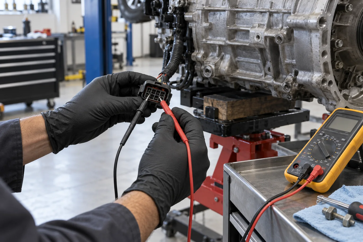 Illustration of testing a transmission wiring connector