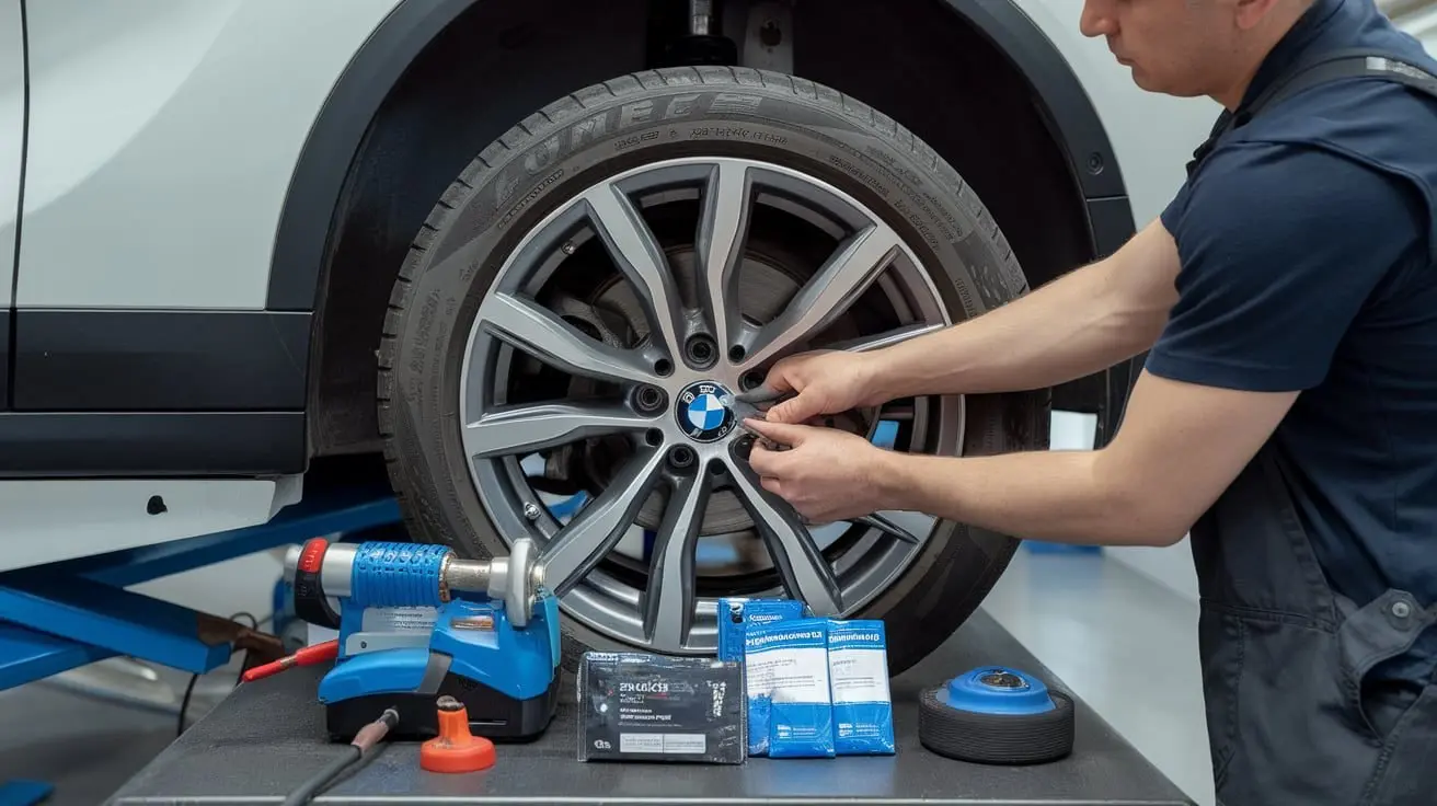 Technician checking a BMW tire sidewall