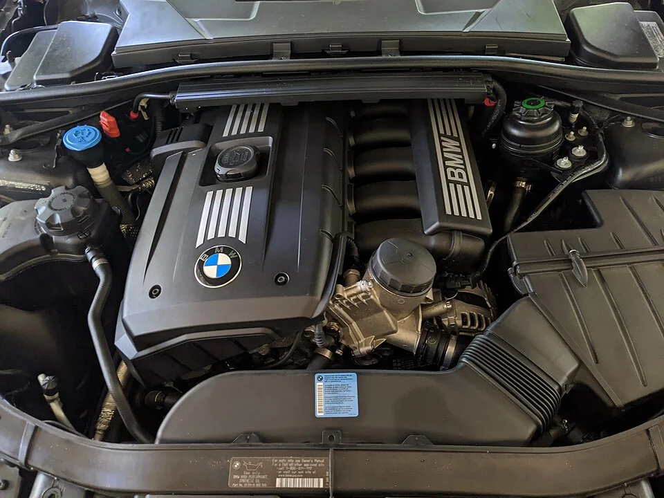 BMW N52 engine installed in a vehicle engine compartment