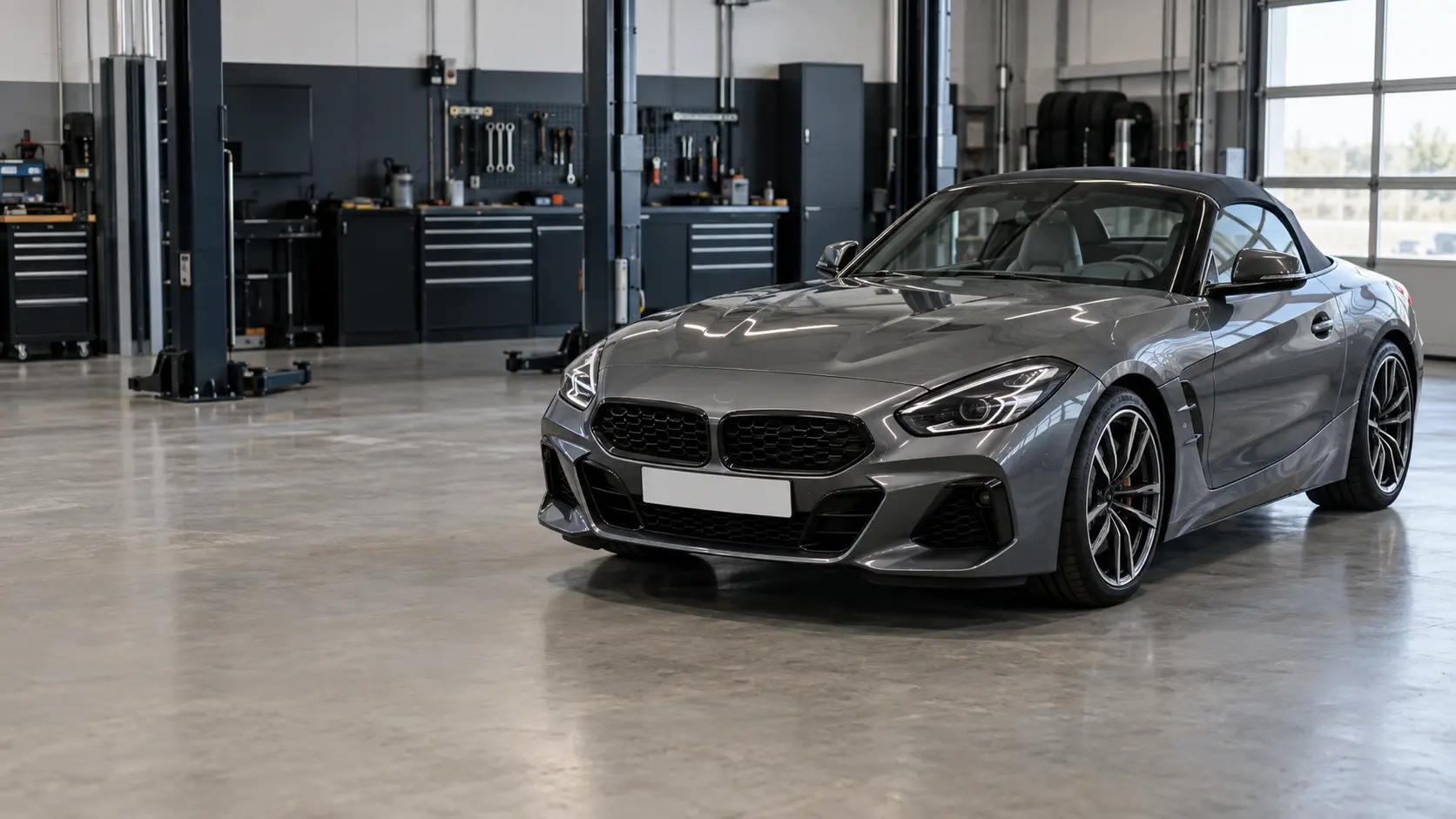 BMW Z4 roadster in an independent specialist workshop in Dubai